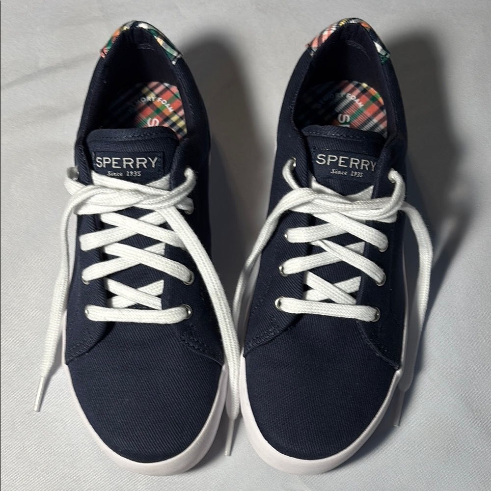 Sperry Navy Sneakers with Plaid Accent